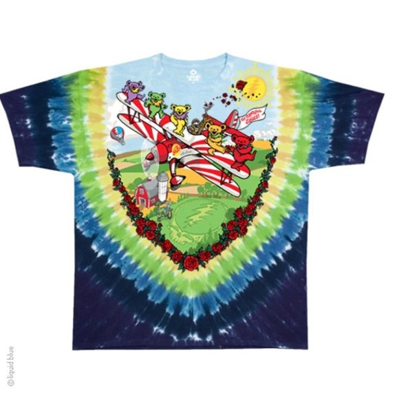 Grateful Dead Biplane Bears Tie Dye Liquid Blue rock Official T-Shirt M NWT - Picture 2 of 3